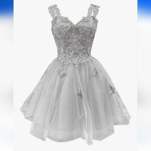 3D Butterfly Elegant Silver Embellished Dress